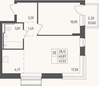 Планировка: 2-к, 40,9 м²