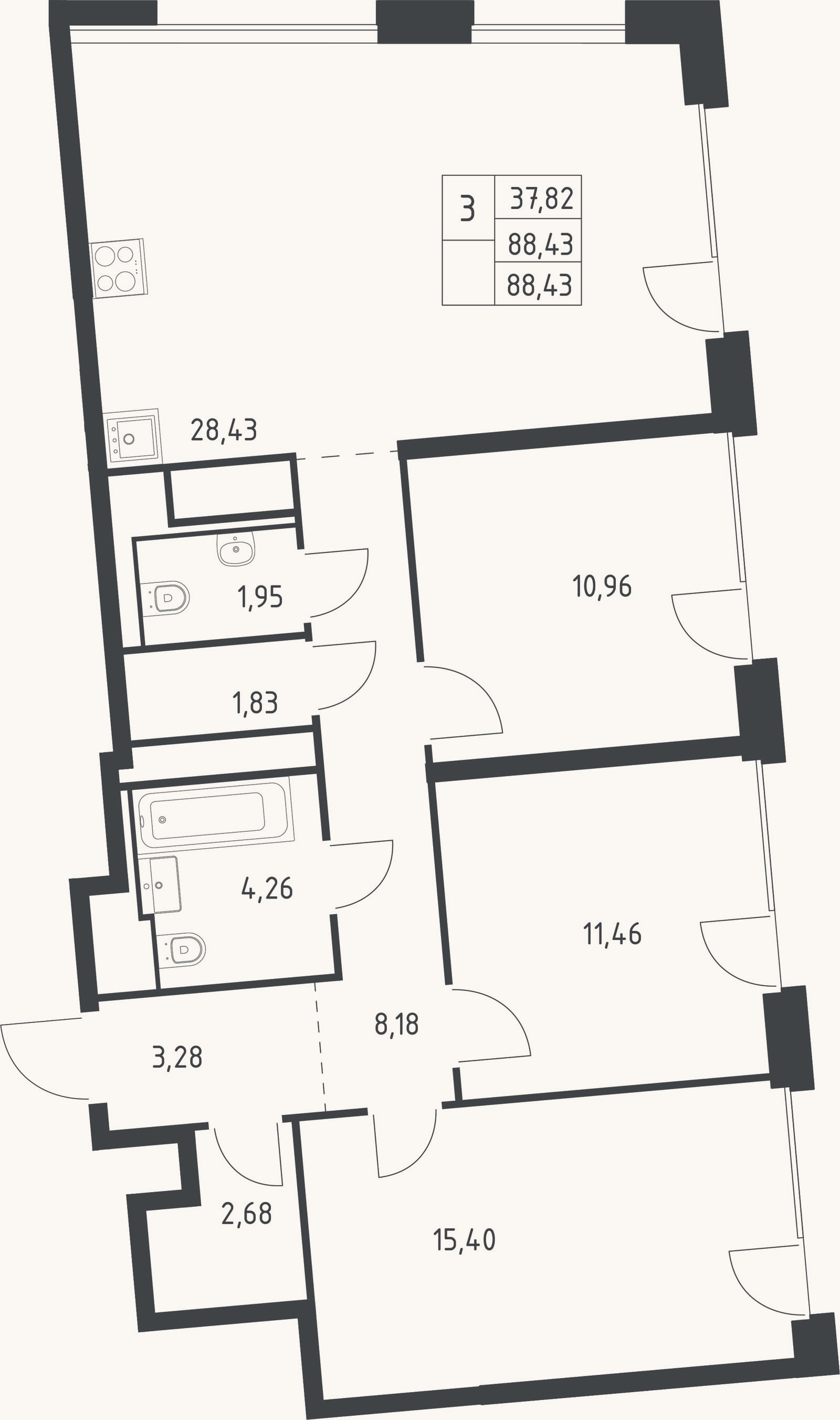Планировка: 4+ к, 88,4 м²