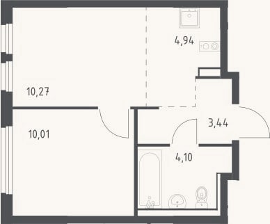 Планировка: 2-к, 32,8 м²