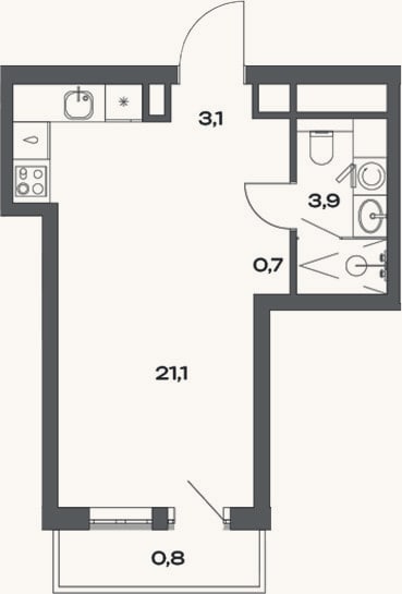 Планировка: Студия, 28,8 м²