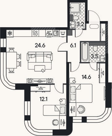 Планировка: 3-к, 64,1 м²