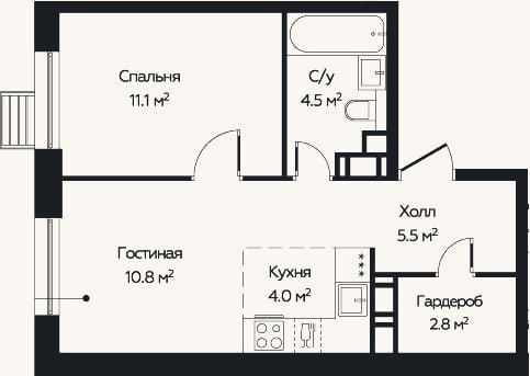 Планировка: 2-к, 38,7 м²