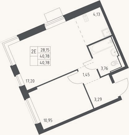 Планировка: 2-к, 40,8 м²