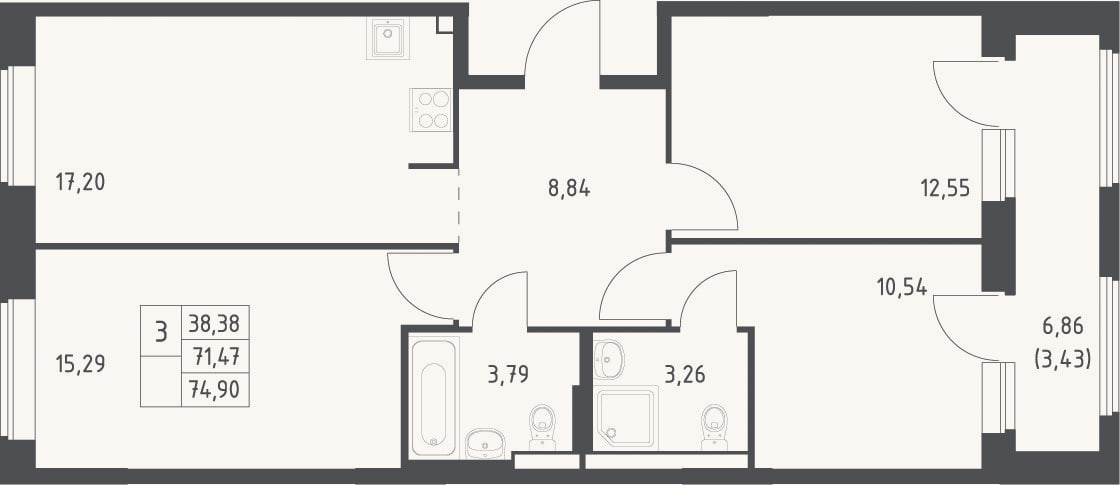 Планировка: 4+ к, 71,5 м²
