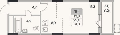 Планировка: Студия, 29,8 м²