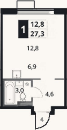 Планировка: Студия, 27,3 м²