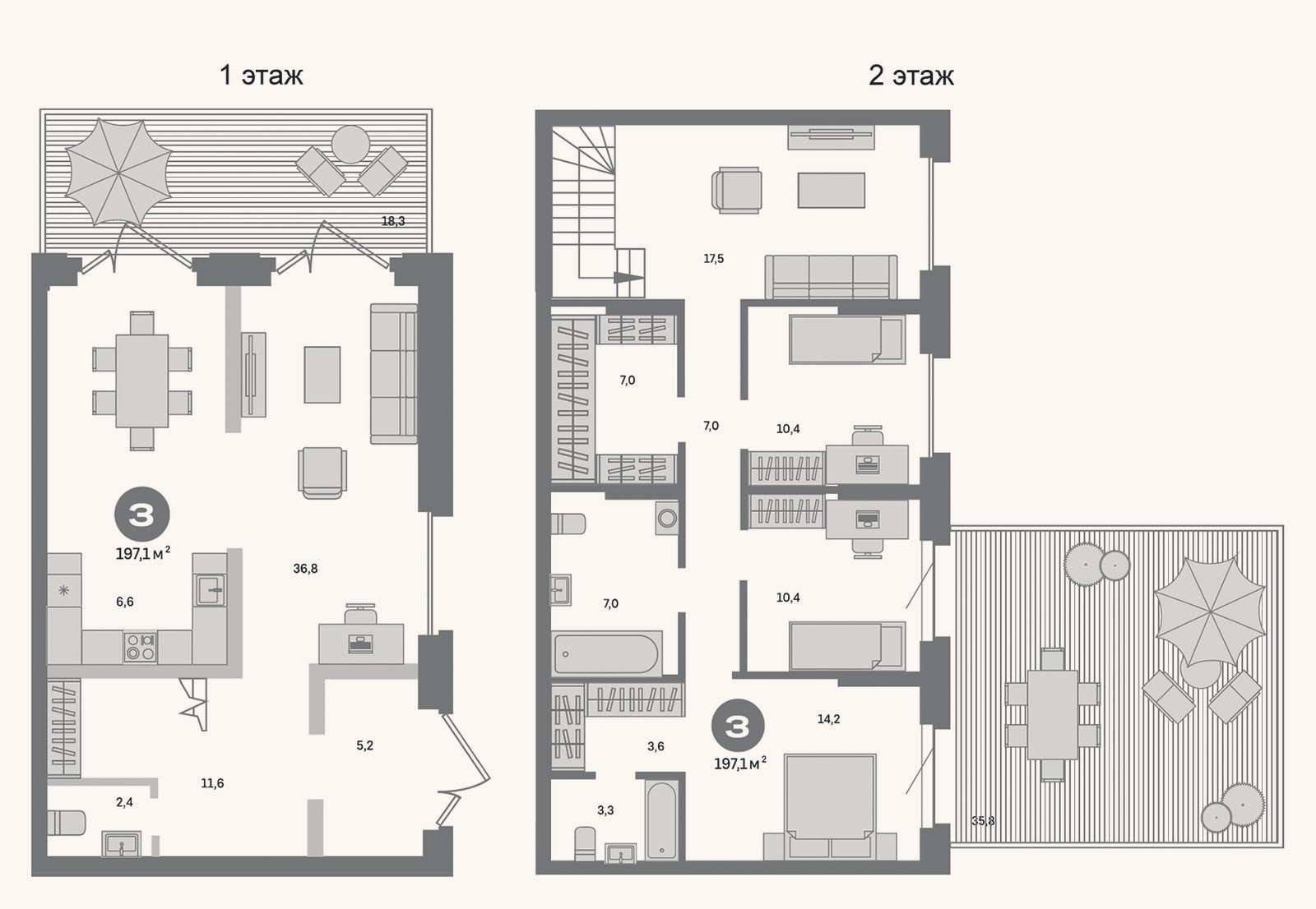 Планировка: 3-к, 143 м²