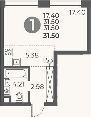 Планировка: Студия, 31,5 м²