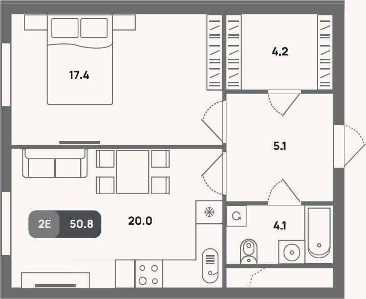 Планировка: 2-к, 50,8 м²