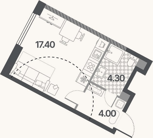 Планировка: Студия, 25,7 м²