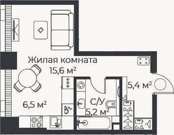 Планировка: Студия, 32,7 м²