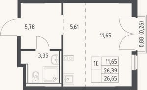 Планировка: Студия, 26,4 м²