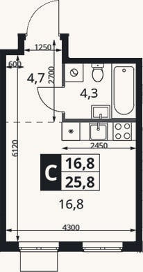 Планировка: Студия, 25,8 м²