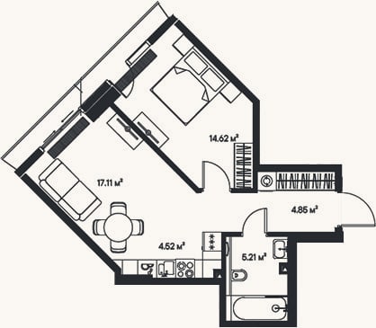 Планировка: 2-к, 46,3 м²