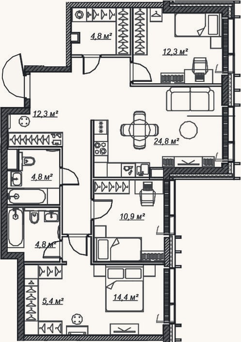 Планировка: 4+ к, 94,5 м²