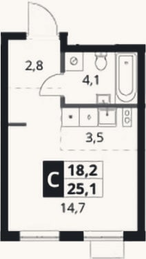 Планировка: Студия, 25,1 м²