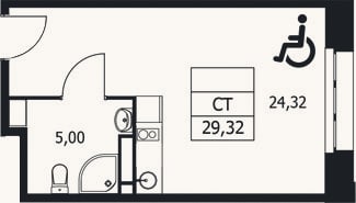 Планировка: Студия, 29,3 м²