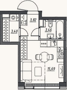 Планировка: Студия, 26,4 м²