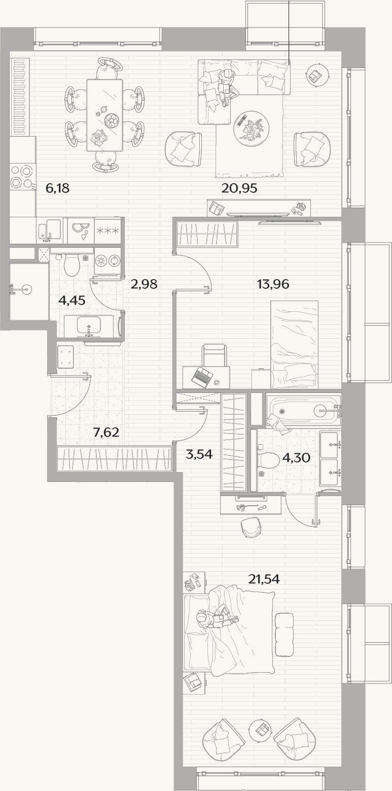 Планировка: 3-к, 90,5 м²