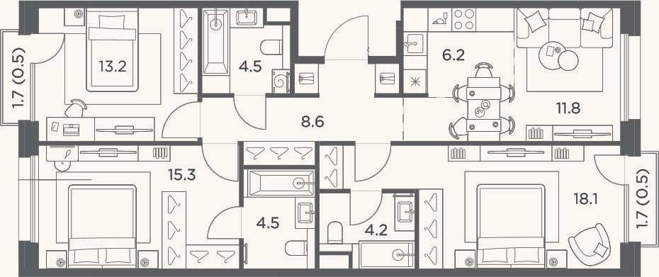 Планировка: 4+ к, 86,4 м²
