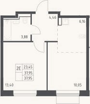 Планировка: 2-к, 38 м²