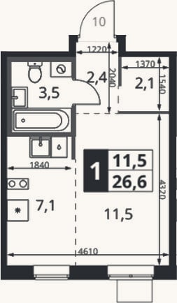Планировка: Студия, 27,3 м²