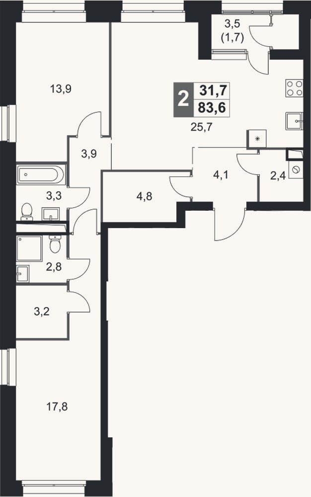 Планировка: 3-к, 81,9 м²