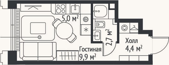 Планировка: Студия, 22 м²
