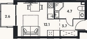 Планировка: Студия, 21,5 м²