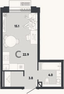 Планировка: Студия, 22,9 м²