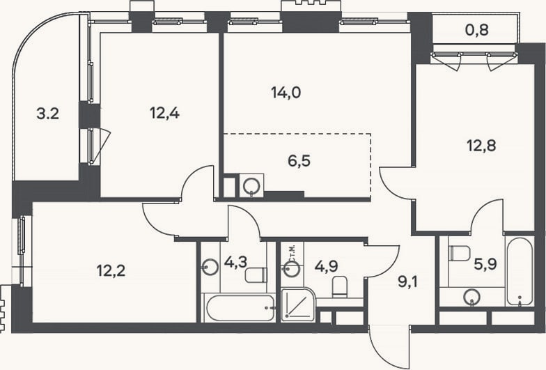 Планировка: 4+ к, 82,1 м²