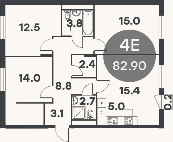 Планировка: 4+ к, 81,7 м²