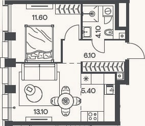 Планировка: 2-к, 40,3 м²