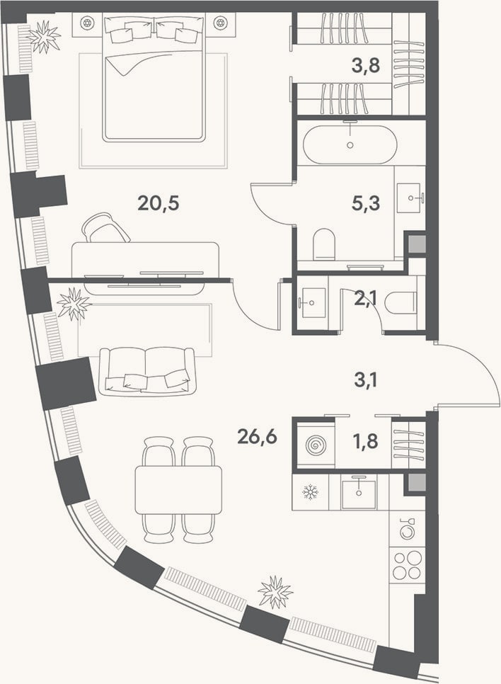 Планировка: 2-к, 63,2 м²