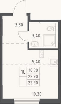 Планировка: Студия, 22,9 м²