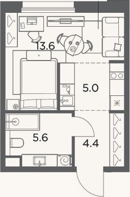 Планировка: Студия, 28,6 м²