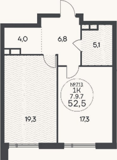 Планировка: 1-к, 52,5 м²