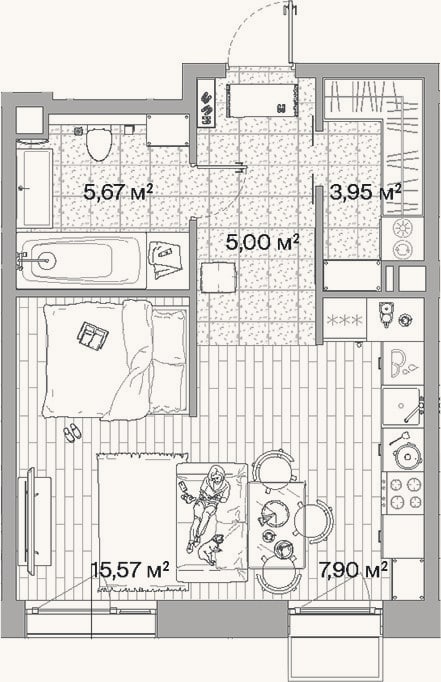 Планировка: Студия, 38,1 м²
