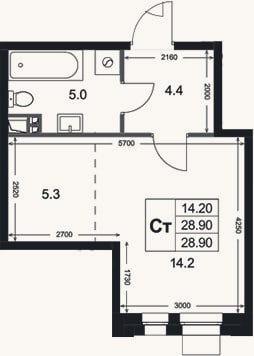 Планировка: Студия, 28,9 м²