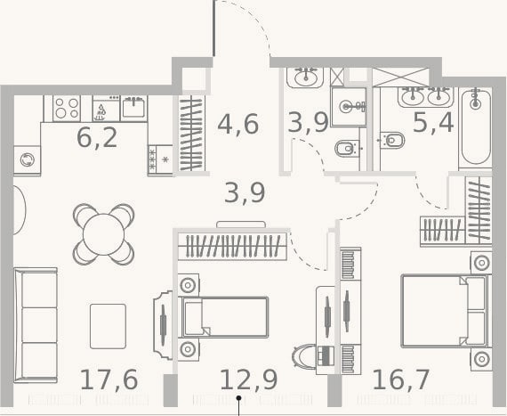 Планировка: 3-к, 71,2 м²