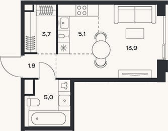 Планировка: Студия, 29,6 м²