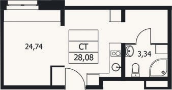 Планировка: Студия, 28,1 м²