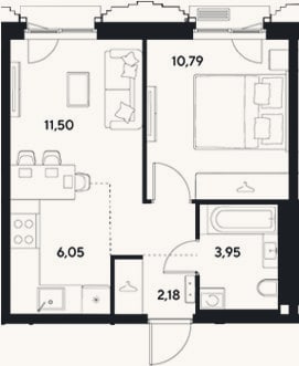Планировка: 2-к, 34,5 м²