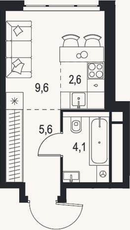 Планировка: Студия, 21,9 м²