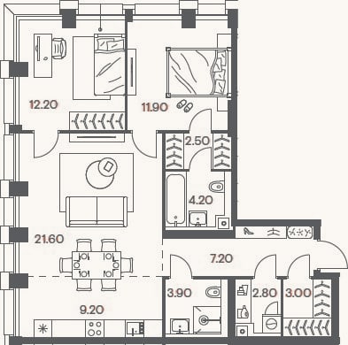 Планировка: 3-к, 78,5 м²