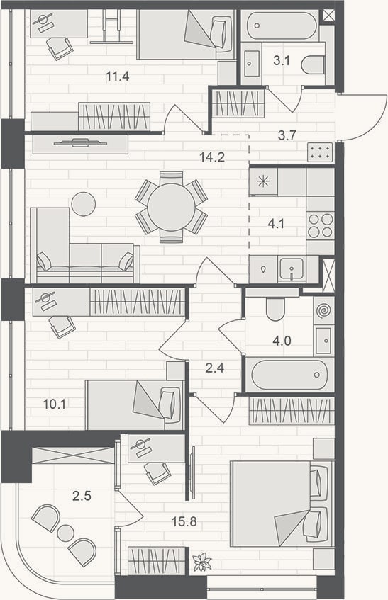 Планировка: 4+ к, 68,8 м²