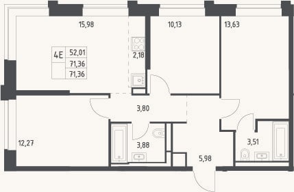 Планировка: 4+ к, 71,4 м²