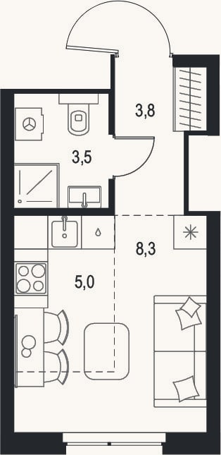 Планировка: Студия, 20,6 м²
