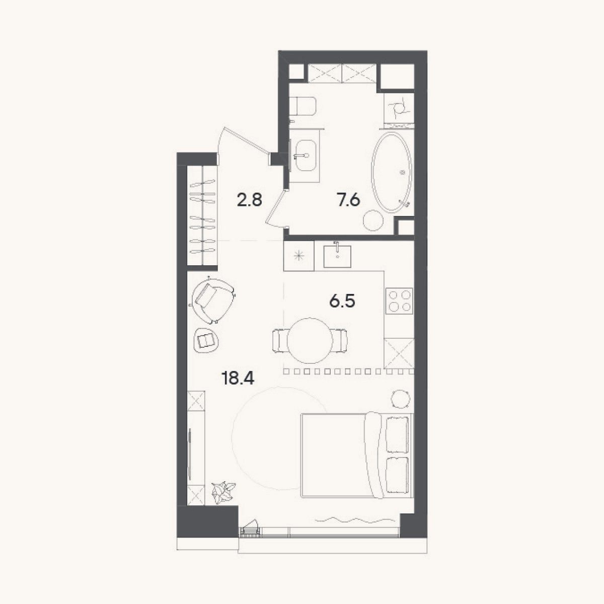 Планировка: Студия, 35,3 м²
