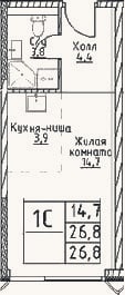 Планировка: Студия, 26,8 м²